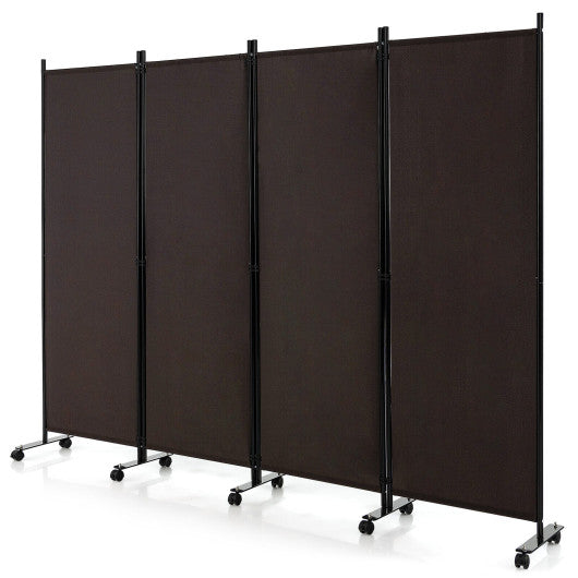 4-Panel Folding Room Divider 6 Feet Rolling Privacy Screen with Lockable  Wheels-Brown