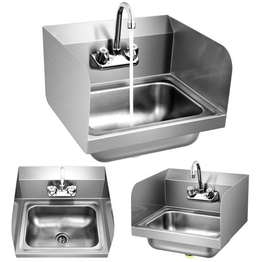 Stainless Steel Sink Wall Mount Hand Washing Sink with Faucet and Side ...